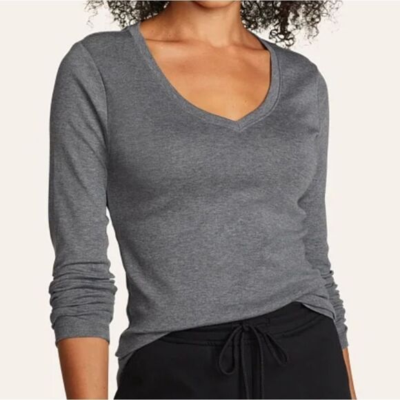 Eddie Bauer Women's Gray Long Sleeve V-Neck Top - Picture 1 of 13